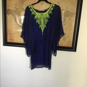 Cynthia Vincent Blue flutter sleeve dress